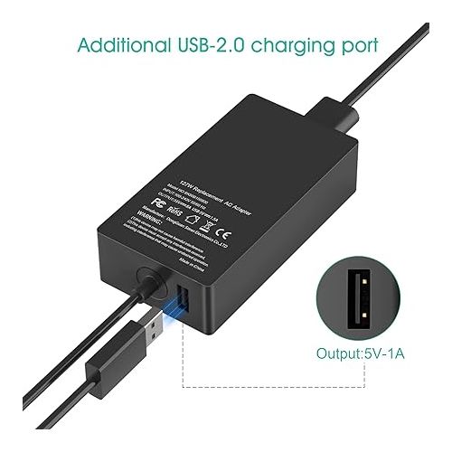  Microsoft Laptop Charger，Surface Book 3 Charger New 127W 15V 8A AC Power Supply Adapter Compatible with Surface Pro X 7 6 5 4 3, Surface Book 3 2 1, Surface Laptop 4 3 2 1 and Surface Go Power Cord