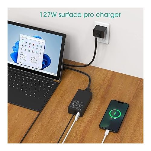  Microsoft Laptop Charger，Surface Book 3 Charger New 127W 15V 8A AC Power Supply Adapter Compatible with Surface Pro X 7 6 5 4 3, Surface Book 3 2 1, Surface Laptop 4 3 2 1 and Surface Go Power Cord