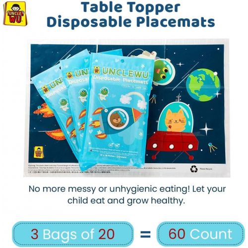  [아마존베스트]UNCLE WU UNCLEWU Table Topper Disposable Placemats Baby Toddler Kids Super Sticky Disaposable Placemats 60 Count (3 Bags of 20) BPA Free -ECO Friendly,NEET &Safe Restaurants,No Cleaning,Enj