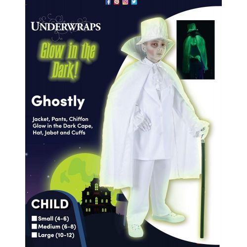  할로윈 용품UNDERWRAPS Kids White Glow in the Dark Costume Suit - Ghostly Costume Kit