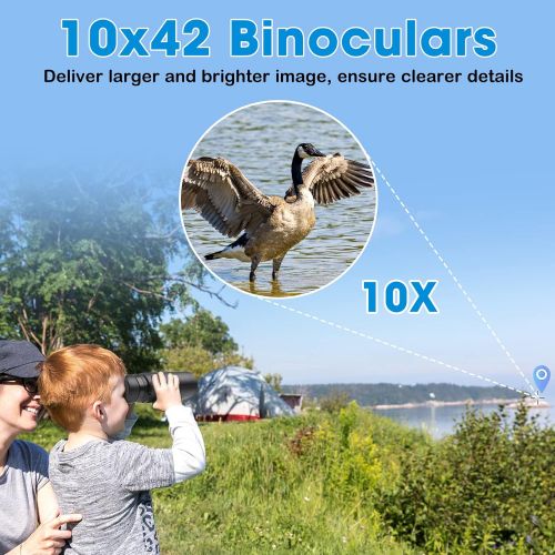  [아마존베스트]UNEGROUP Binoculars for Adults and Kids, 10x42 HD Low Light Vision Compact Binocular, Waterproof Lightweight Binocular Prism FMC BAK4 for Bird Watching Sports Games with Smartphone