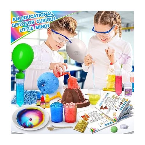  UNGLINGA 50+ Science Lab Experiments Kit for Kids, STEM Activities Educational Scientist Toys Gifts for Boys Girls Chemistry Set, Gemstone, Volcano Eruption