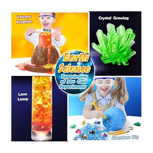  UNGLINGA 50+ Science Lab Experiments Kit for Kids, STEM Activities Educational Scientist Toys Gifts for Boys Girls Chemistry Set, Gemstone, Volcano Eruption