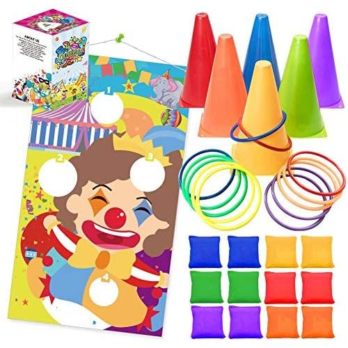  [아마존베스트]UNGLINGA Carnival Toss Games Kids Party Rings Bean Bag Tossing Cones Circus Game Obstacle Course Set for Children Family Adults Outdoor Yard Lawn Supplies