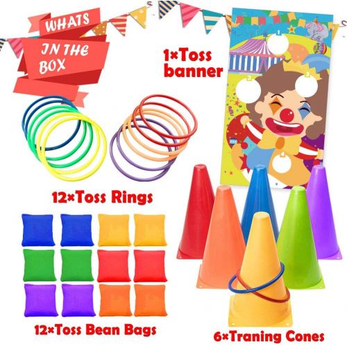  [아마존베스트]UNGLINGA Carnival Toss Games Kids Party Rings Bean Bag Tossing Cones Circus Game Obstacle Course Set for Children Family Adults Outdoor Yard Lawn Supplies