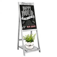 UNHO Vintage Wood A-Frame Easel Writing Board Freestanding Chalkboard Sign with Foldable Shelf for Coffee Shop Wedding Garden