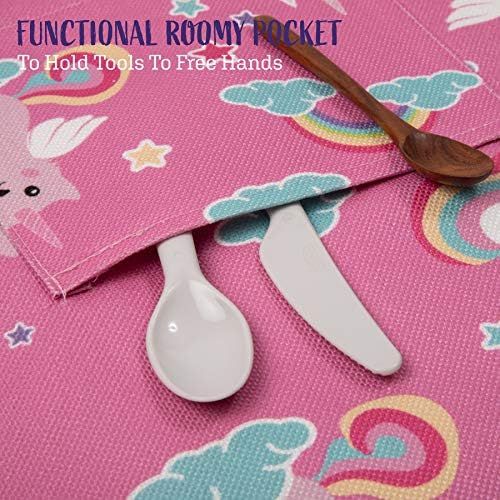  [아마존베스트]UNICA Toddler Apron with Pocket for Everyday Use, Durable Polyester Chef Apron for Toddler Girls in Pretend Kitchen, Cat on Rainbow