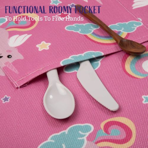  [아마존베스트]UNICA Toddler Apron with Pocket for Everyday Use, Durable Polyester Chef Apron for Toddler Girls in Pretend Kitchen, Cat on Rainbow