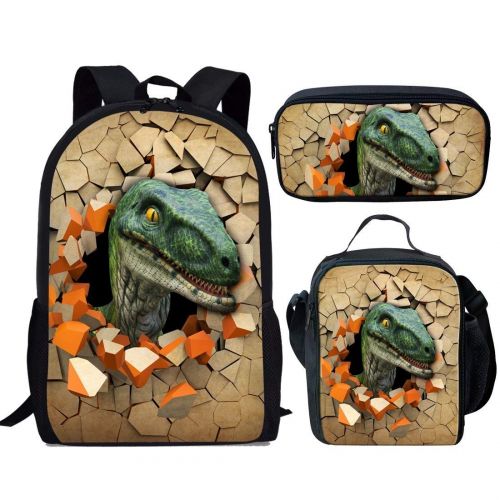  UNICEU Children 3 Piece Dinosaur Animal Backpack Set Cool Kids School Bag Bookbag Lunch Boxes Pencil Case