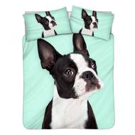 UNICEU Boston Terrier Green Bedding Set 3D Animal Dog Print Bedspread for Kids Boys Teens Bedroom Pillowcase + Duvet Cover 3 Pieces (Twin, Beige)