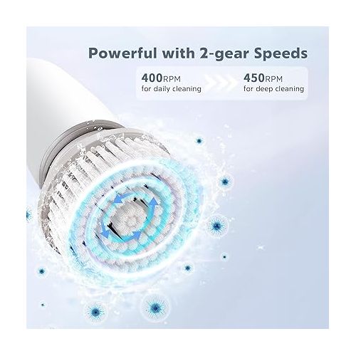  2024 Update Electric Spin Scrubber, Cordless Cleaning Brush with 6 Replaceable Cleaning Heads, 2 Rotating Speeds, Power Shower Scrubber for Home,Bathroom,Tub, Tile, Floor (White)