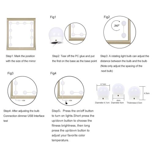  Mirror Lights, UNIFUN Hollywood Style LED Makeup Mirror Lights with 10 Dimmable Bulbs, USB Powered Flexible Lighting Fixture for Bathroom, Makeup Dressing Table (Mirror Not Include