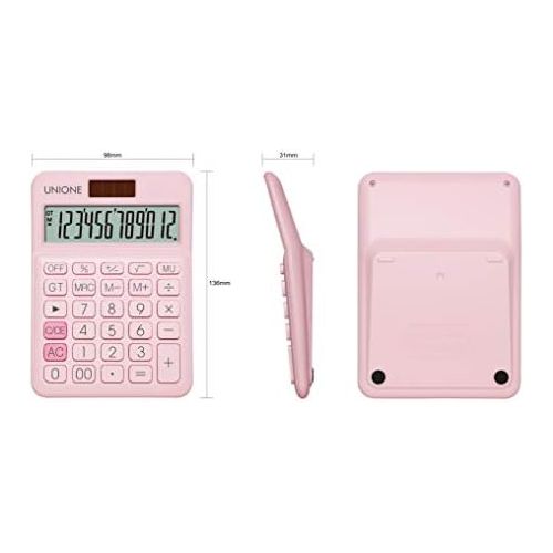  [아마존베스트]UNIONE Pink Calculator with a Bright LCD, Dual Power Handheld Desktop. Business, Office, High School