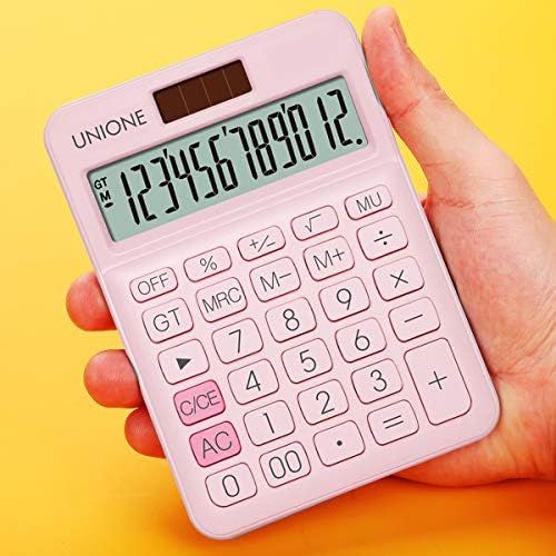  [아마존베스트]UNIONE Pink Calculator with a Bright LCD, Dual Power Handheld Desktop. Business, Office, High School