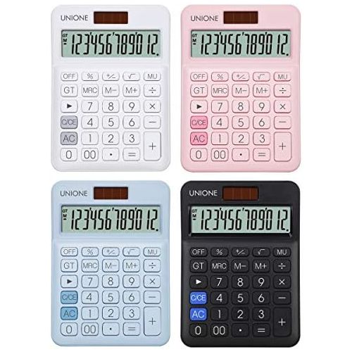  [아마존베스트]UNIONE Pink Calculator with a Bright LCD, Dual Power Handheld Desktop. Business, Office, High School