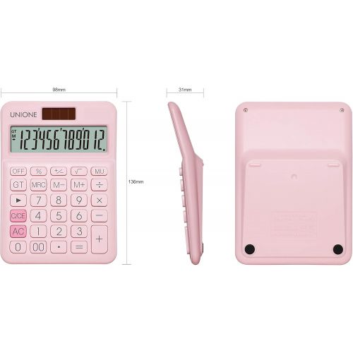  [아마존베스트]UNIONE Pink Calculator with a Bright LCD, Dual Power Handheld Desktop. Business, Office, High School