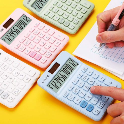  [아마존베스트]UNIONE Pink Calculator with a Bright LCD, Dual Power Handheld Desktop. Business, Office, High School