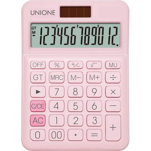  [아마존베스트]UNIONE Pink Calculator with a Bright LCD, Dual Power Handheld Desktop. Business, Office, High School