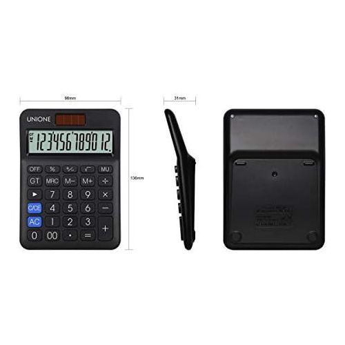  UNIONE Black Calculator with a Bright LCD, Dual Power Handheld Desktop. Color. Business, Office, High School