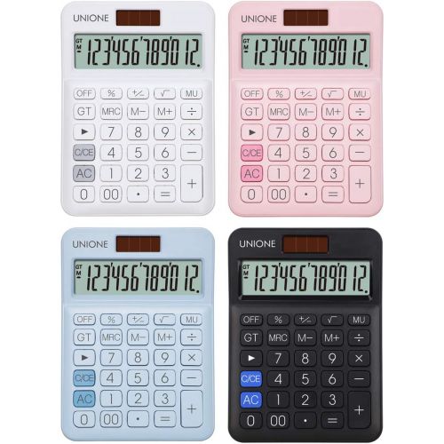  UNIONE Black Calculator with a Bright LCD, Dual Power Handheld Desktop. Color. Business, Office, High School
