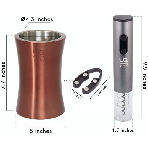  [아마존베스트]UNIQuality Wine Bottle Cooler with Electric Wine Bottle opener, and Foil cutter set. Premium wine gift box included. Elegant Stainless steel Champagne bucket. Perfect Wine gifts for women. Ro