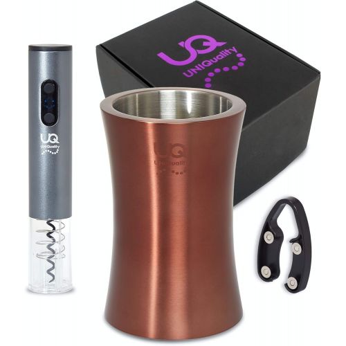  [아마존베스트]UNIQuality Wine Bottle Cooler with Electric Wine Bottle opener, and Foil cutter set. Premium wine gift box included. Elegant Stainless steel Champagne bucket. Perfect Wine gifts for women. Ro