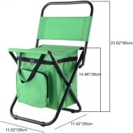 UNISTRENGH Outdoor Folding Fishing Chair Portable Camping Stool Foldable Chair with Double Layer Oxford Fabric Cooler Bag for Fishing Beach (Green)
