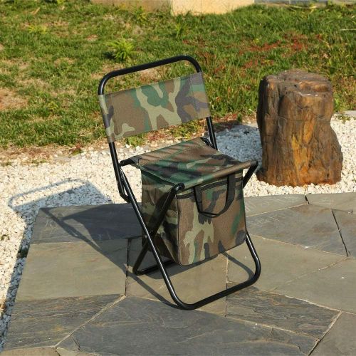  UNISTRENGH Foldable Camping Chair with Cooler Bag Compact Fishing Back Rest Stool for Fishing, Camping, Hiking, Traveling, BBQ (Military Camouflage)캠핑 의자