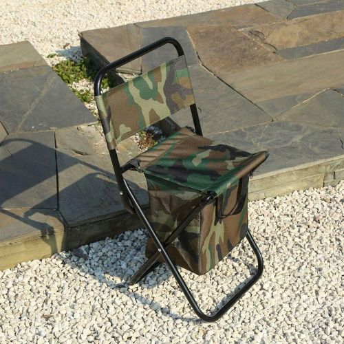  UNISTRENGH Foldable Camping Chair with Cooler Bag Compact Fishing Back Rest Stool for Fishing, Camping, Hiking, Traveling, BBQ (Military Camouflage)캠핑 의자