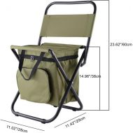 UNISTRENGH Outdoor Folding Fishing Chair Portable Camping Stool Foldable Chair with Double Layer Oxford Fabric Cooler Bag for Fishing Beach (Military Green)