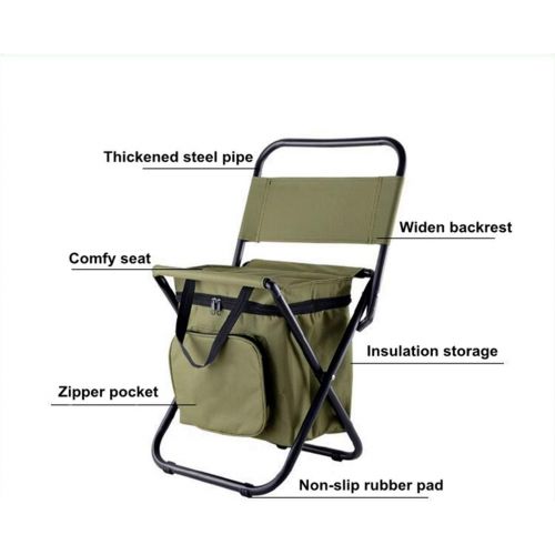  UNISTRENGH Outdoor Folding Fishing Chair Portable Camping Stool Foldable Chair with Double Layer Oxford Fabric Cooler Bag for Fishing Beach (Military Green)