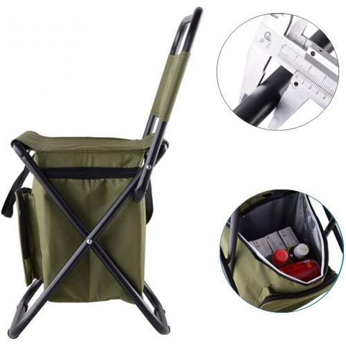  UNISTRENGH Outdoor Folding Fishing Chair Portable Camping Stool Foldable Chair with Double Layer Oxford Fabric Cooler Bag for Fishing Beach (Military Green)