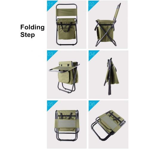  UNISTRENGH Outdoor Folding Fishing Chair Portable Camping Stool Foldable Chair with Double Layer Oxford Fabric Cooler Bag for Fishing Beach (Military Green)