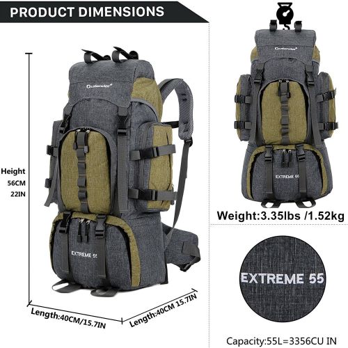  Unistrengh 55L Hunting Backpacks Internal Frame Hiking Backpacking Lightweight Water Resistant Travel Daypack with Rain Cover for Outdoor Camping Climbing Trekking Mountaineering (