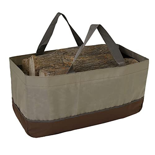  UNISTRENGH Firewood Log Carrier Tote Heavy Duty Firewood Carrying Bag Large Fireplace Holders Tote Bag Wood Stove Accessories (Khaki with Browm)