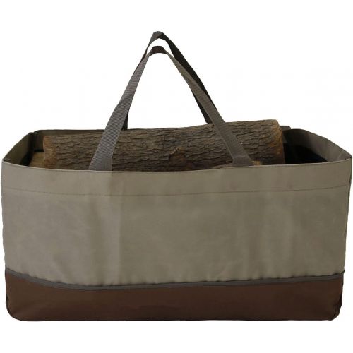  UNISTRENGH Firewood Log Carrier Tote Heavy Duty Firewood Carrying Bag Large Fireplace Holders Tote Bag Wood Stove Accessories (Khaki with Browm)
