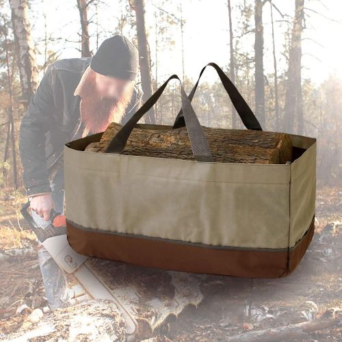  UNISTRENGH Firewood Log Carrier Tote Heavy Duty Firewood Carrying Bag Large Fireplace Holders Tote Bag Wood Stove Accessories (Khaki with Browm)