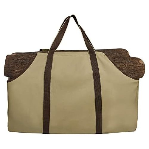  UNISTRENGH Firewood Log Carrier Durable Heavy Duty Canvas Firewood Tote Bag Fireplace Wood Stove Accessories (Khaki)