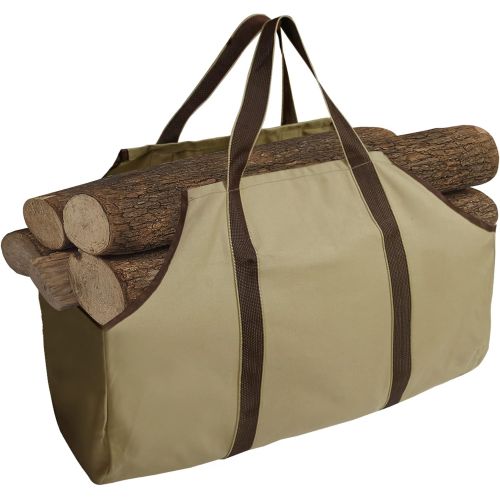  UNISTRENGH Firewood Log Carrier Durable Heavy Duty Canvas Firewood Tote Bag Fireplace Wood Stove Accessories (Khaki)