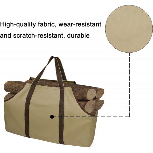  UNISTRENGH Firewood Log Carrier Durable Heavy Duty Canvas Firewood Tote Bag Fireplace Wood Stove Accessories (Khaki)