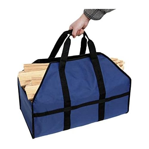  UNISTRENGH Firewood Log Carrier Durable Heavy Duty Canvas Firewood Tote Bag Fireplace Wood Stove Accessories (Dark Blue)