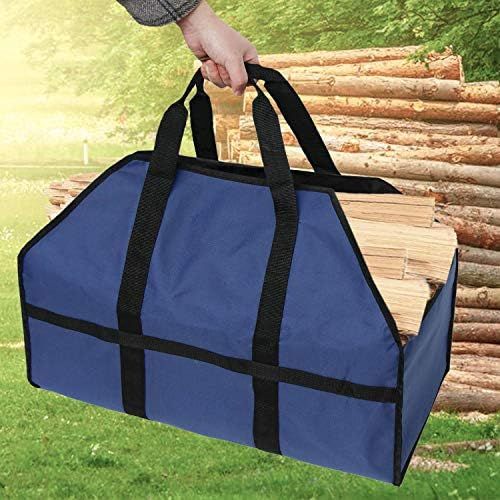  UNISTRENGH Firewood Log Carrier Durable Heavy Duty Canvas Firewood Tote Bag Fireplace Wood Stove Accessories (Dark Blue)