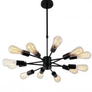 UNITARY Unitary Brand Black Vintage Metal Hanging Ceiling Chandelier with 12 E26 Bulb Sockets 480W Painted Finish
