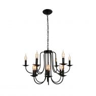 UNITARY Unitary Brand Antique Black Metal Wrought Iron Dining Room Candle Chandelier with 12 E12 Bulb Sockets 480W Painted Finish