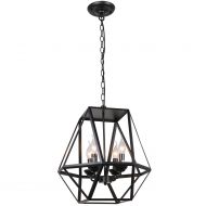 UNITARY Unitary Brand Antique Black Metal Hanging Lantern Candle Chandelier with 4 E12 Bulb Sockets 160W Painted Finish