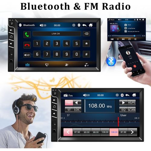  [아마존베스트]UNITOPSCI Double Din Car Stereo Bluetooth Car Radio with 7”HD Touch Screen Car MP5 Player FM Radio Receiver Support Rear View Camera Input SWC Mirror Link AUX in USB TF Multimedia Player wit