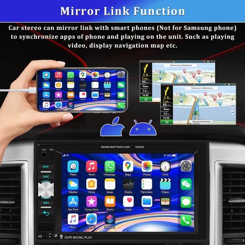  [아마존베스트]UNITOPSCI Car Multimedia Player - Double Din, Bluetooth Audio and Calling, 6.2 Inch LCD Touchscreen Monitor, MP5 Player, WMA, USB, SD, Auxiliary Input, FM Radio Receiver，Rear View