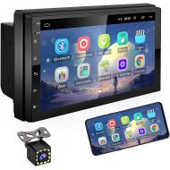 UNITOPSCI 7 Inch Android Car Stereo Double Din GPS Navigation Stereo Car Radio with WiFi Bluetooth HD Touch Screen 12 LEDs Backup Camera, FM Radio Receiver,Support Dual USB SWC Mir