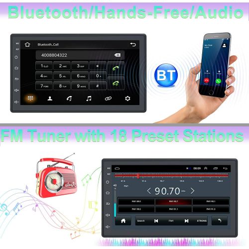  UNITOPSCI 7 Inch Android Car Stereo Double Din GPS Navigation Stereo Car Radio with WiFi Bluetooth HD Touch Screen 12 LEDs Backup Camera, FM Radio Receiver,Support Dual USB SWC Mir