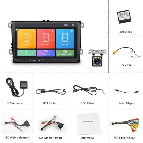  UNITOPSCI Car Stereo Double Din Android Car Radio for VW Passat Golf Jetta Polo Tiguan Touran Seat GPS Navigation Indash Head Unit 9 Touch Screen with Bluetooth Backup Camera FM WiFi USB Car